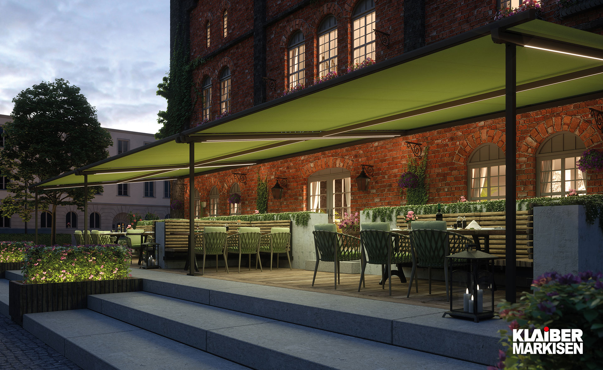 Pergola-Markise mit mediterranem Außenbereich
