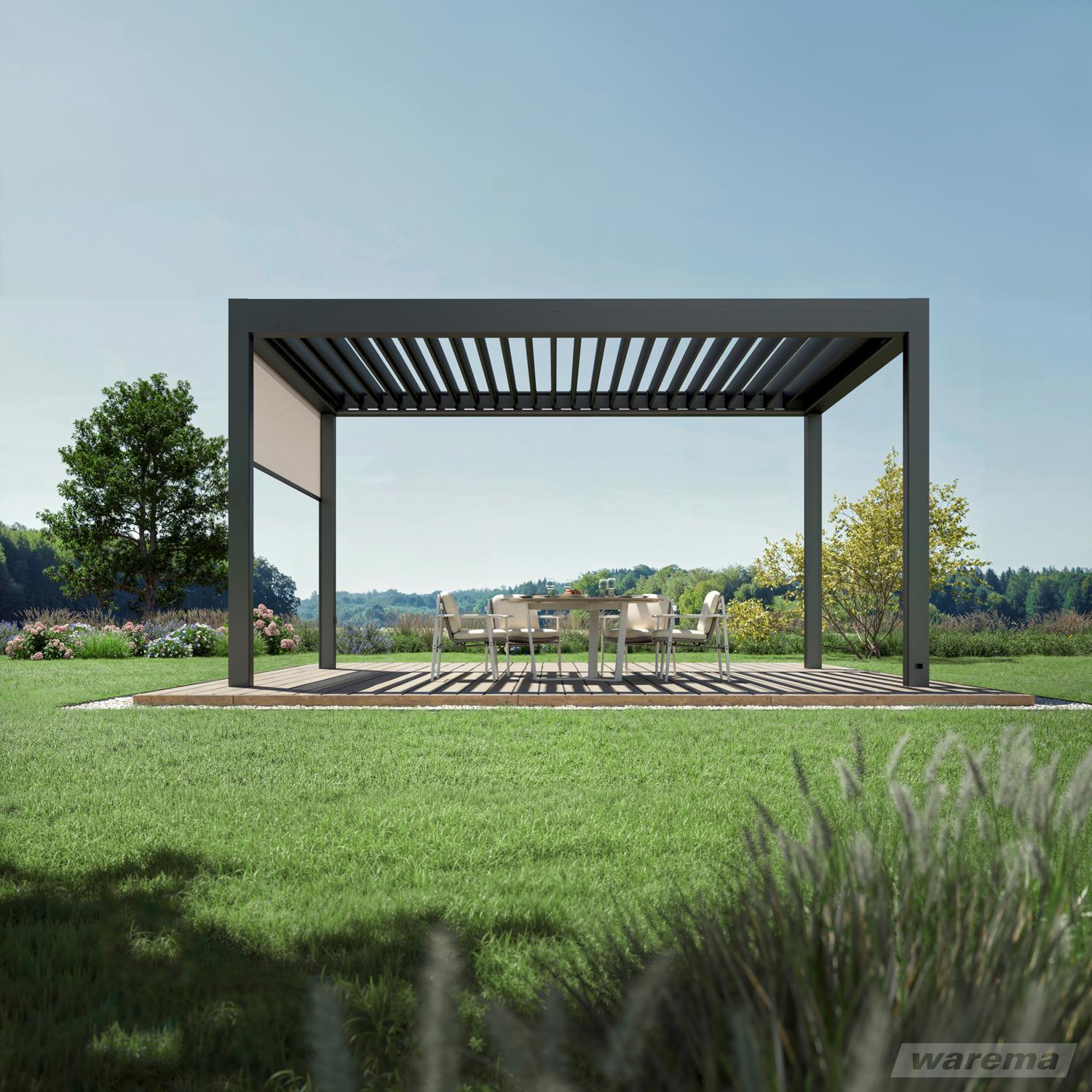 Lamellendach mit moderner Outdoor-Lounge
